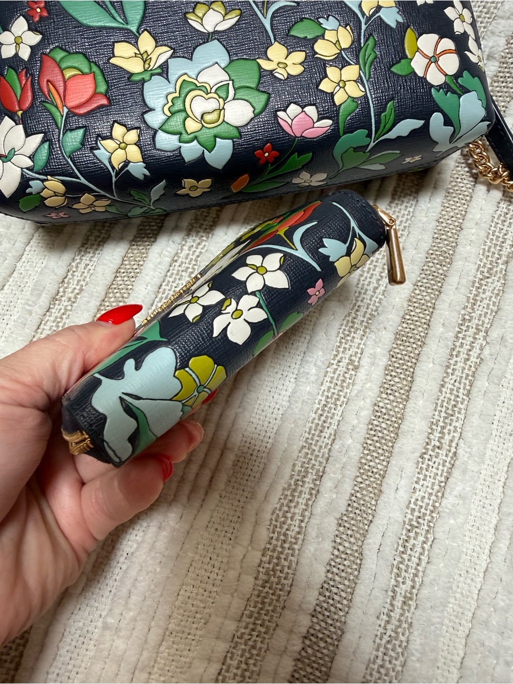 kate spade Navy Floral Dome Crossbody and wallet with Flowers and Gold Hardware - Picture 6 of 8